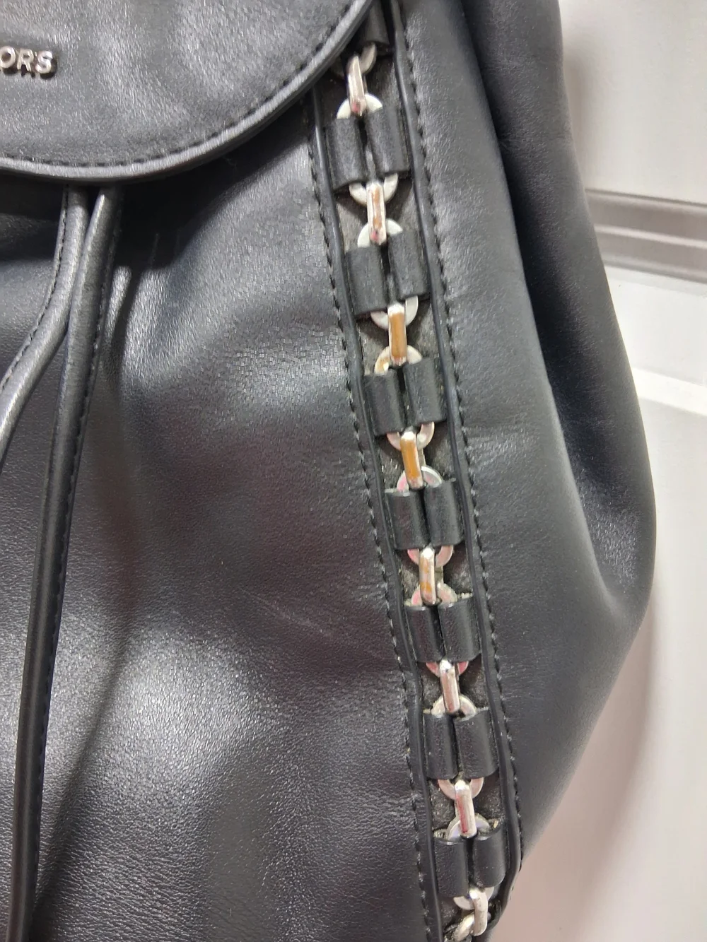 Michael Kors SADIE Black Leather Drawstring Backpack